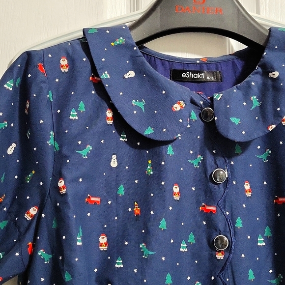 Scallop detail Christmas print cotton shirtdress - Picture 4 of 9